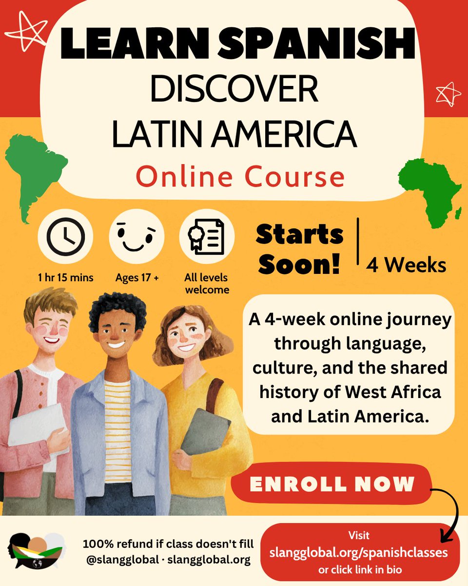 slangglobal's tweet photo. Not your typical Spanish class. 🙌
Think culture, community &amp; conversation — not just grammar.
Taught by instructor Kevin Steil · Online · $35
Starting soon → https://t.co/p0xaJZ2Dvk https://t.co/1f14B67rhB