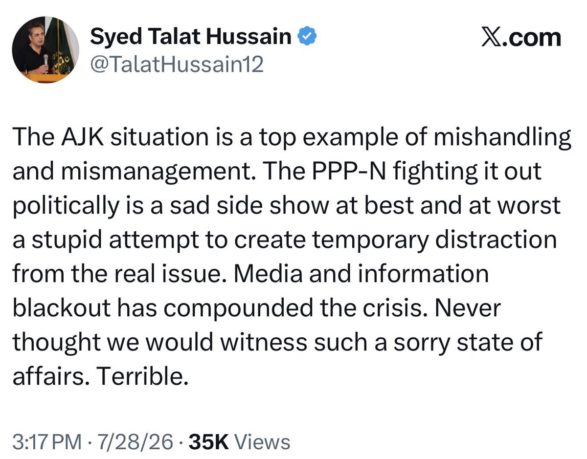 FrameTheGlobe's tweet photo. Blame the AJK situation on PMLN and the PPP so the army can wash its sins. This might’ve worked in 1991 but not in 2026. https://t.co/aRPEeGUtKP