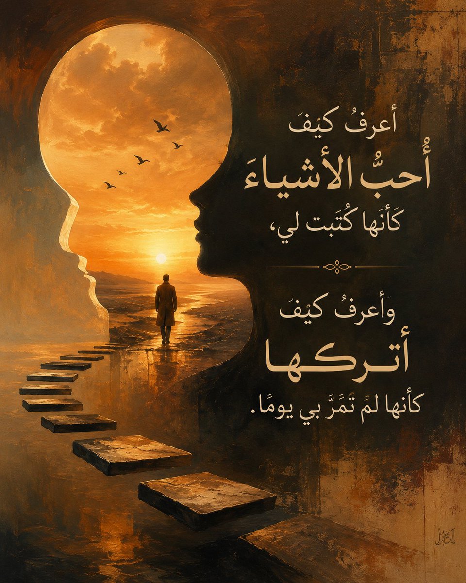 MjaredX's tweet photo. أعرفُ كيف أُحبُّ الأشياءَ كأنها كُتبت لي،
وأعرفُ كيف أتركها كأنها لم تَمُرَّ بي يومًا. https://t.co/PJUbn8t0sK