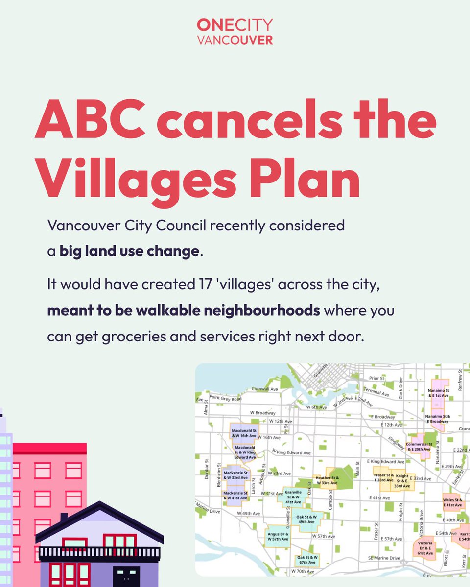 OneCityVan's tweet photo. To the people who still envision a walkable, vibrant Vancouver, it's still possible. ABC killed the plan today, but OneCity is committed to bringing more diverse, thriving neighbourhoods to every community.

Be a part of it - donate or volunteer at the link in bio. https://t.co/r63TzKO9YL