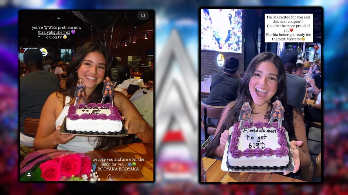 WrestleTalk_TV's tweet photo. Friends of Aalyah Mysterio - daughter of Rey and sister of Dominik - seemingly indicate that she has officially joined WWE 👀

Mysterio celebrates with a cake that says "Florida's about to get 619'd"

"You're WWE's problem now... c u on tv"

"Florida better get ready for the next Mysterio"