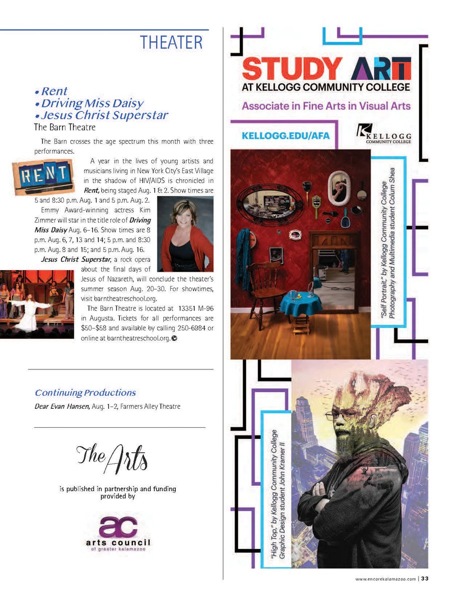 Kellogg_CC's tweet photo. Check out our ad in the August issue of Encore Magazine, featuring images created by students Colum Shea and John Kramer II! https://t.co/McDKOyEURT