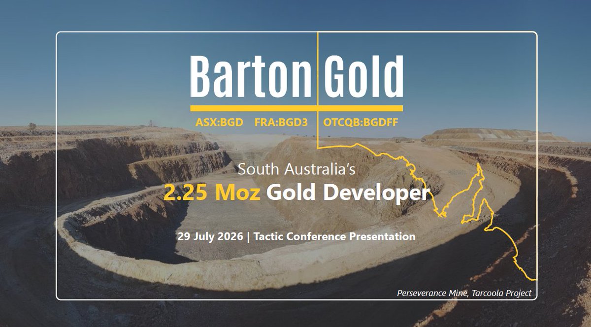 bartongoldBGD's tweet photo. 𝗕𝗮𝗿𝘁𝗼𝗻 𝗚𝗼𝗹𝗱 𝗣𝗿𝗲𝘀𝗲𝗻𝘁𝗮𝘁𝗶𝗼𝗻: Tactic Conference, Port Augusta, South Australia

𝗥𝗲𝗮𝗱: https://t.co/9kS7TMjIcj

#ASX: $BGD #OTCQB: $BGDFF #gold #silver #drilling #southaustralia #mining https://t.co/r6tmsywMp3