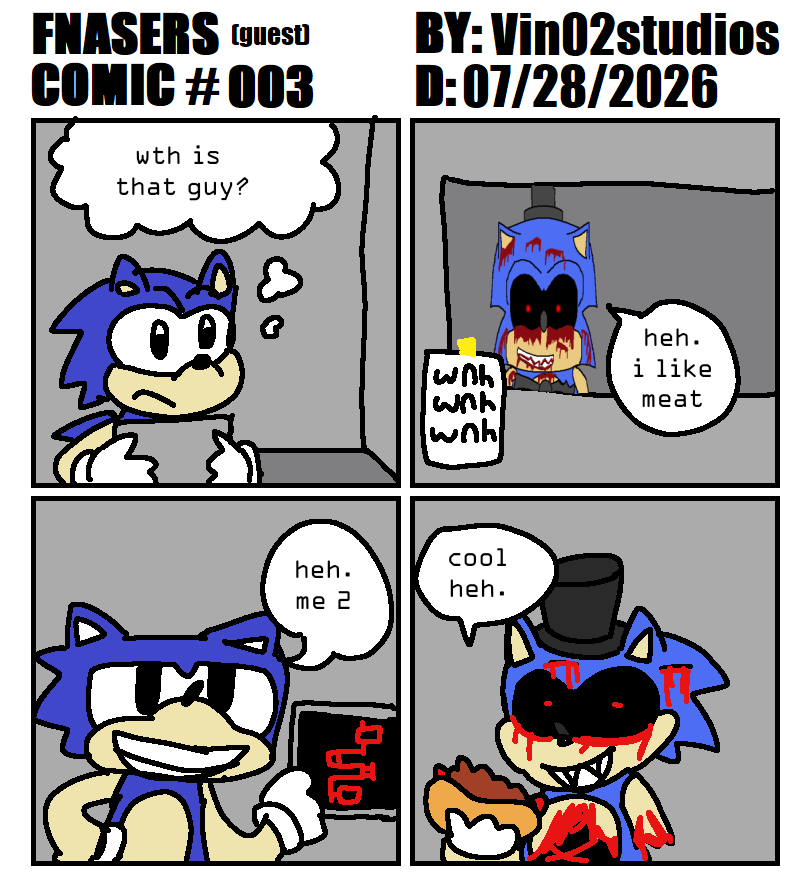 Mr2Secs's tweet photo. FNASERS (guest) COMIC #003: @/Vin02studios #fnas #fivenightsatsonics #fnasers #fnaserscomic
https://t.co/LZXLFsWwam
https://t.co/64yY6qkGs6 https://t.co/c3Ajh5J7wM