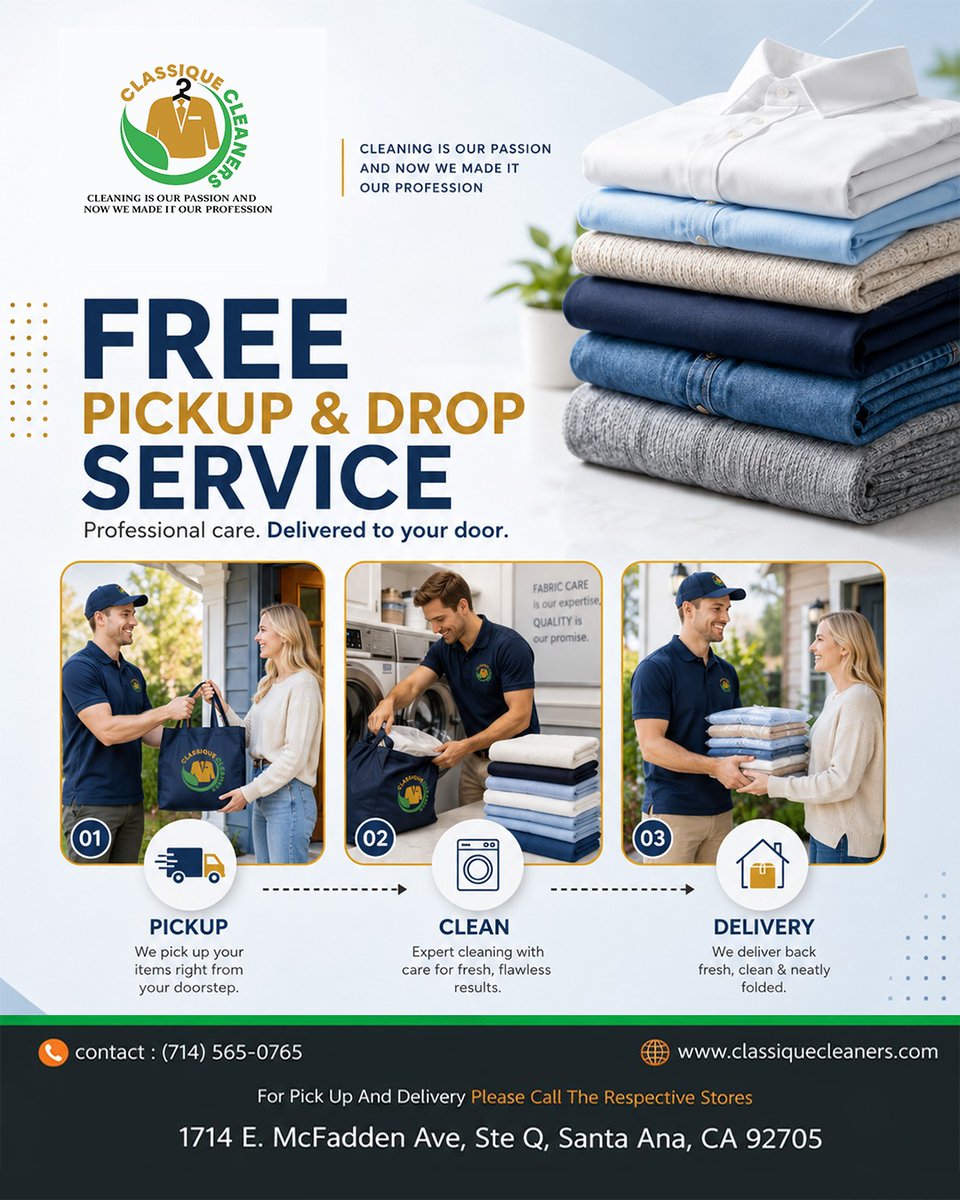 classiqueclean's tweet photo. At Santa Ana, California Classique Cleaners, we bring premium garment care straight to your doorstep.
 Enjoy the luxury of fresh, professionally cleaned clothes without ever leaving your home or office. https://t.co/IVOgSUmtbe!
  (714) 565-0765
(714) 654-5925 https://t.co/sc01YpBfoH