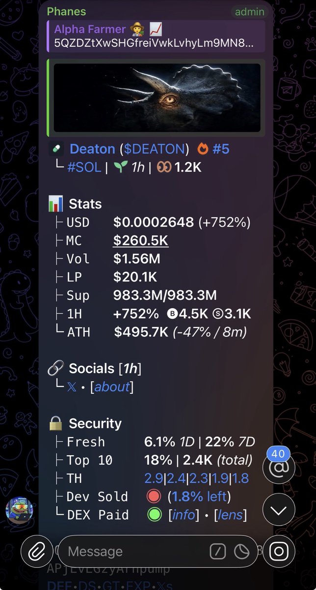 Alpha_farmer1's tweet photo. 3.3X PROFIT SECURED 💯 
$DEATON

PRIVATE TG CHADS Still SENDING UP🚀🚀🚀

5QZDZtXwSHGfreiVwkLvhyLm9MN8APjEvEGzyArhpump https://t.co/PLDkq4Al52