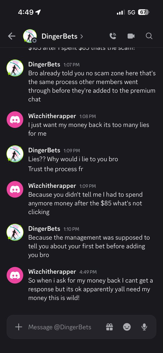 w1zzletherapper's tweet photo. @DingerBets is a scam! Yall be careful who discord yall join😒🤔 https://t.co/7xn5Zt2qNs