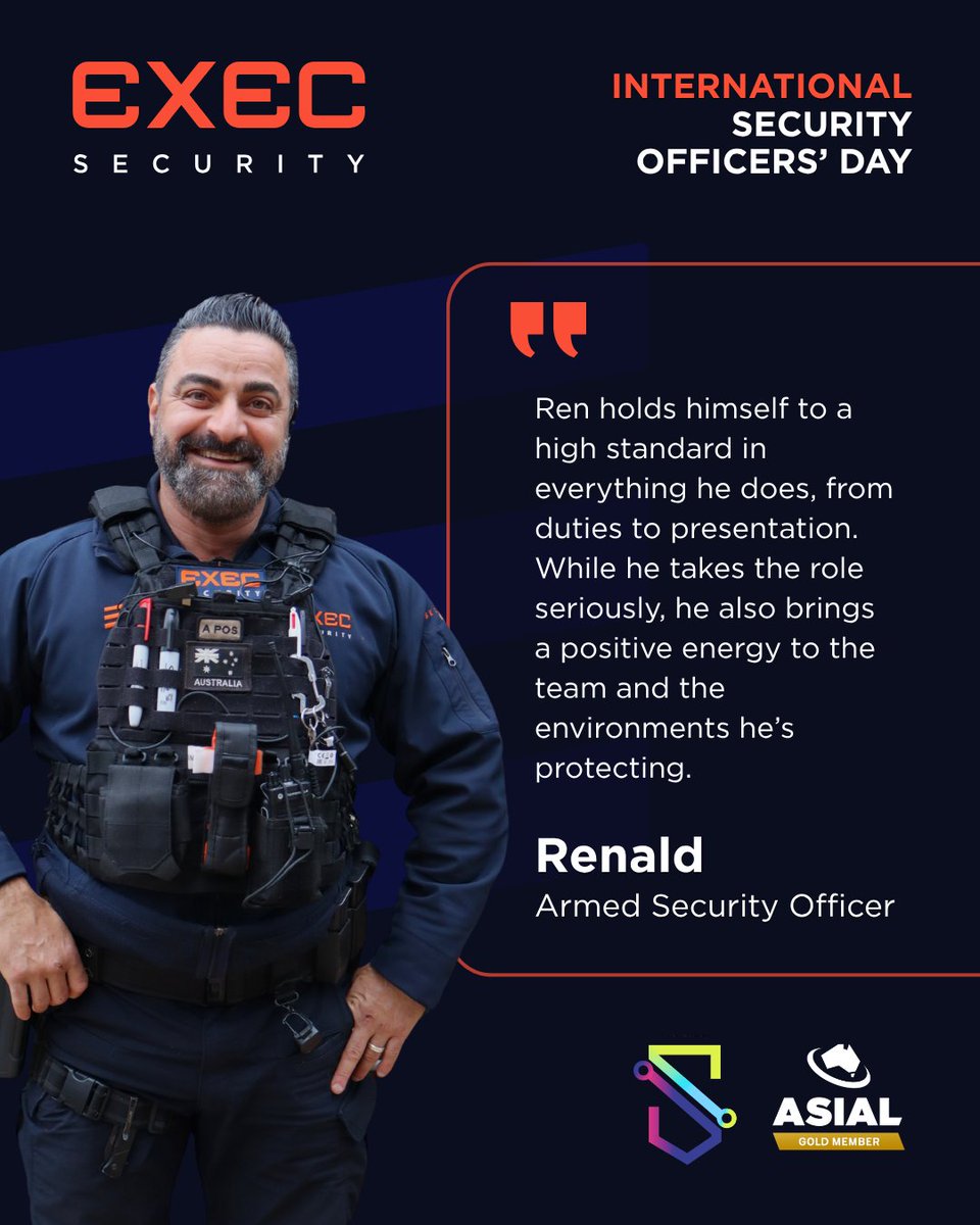 asial_au's tweet photo. Today's featured Security Officer in celebration of #InternationalSecurityOfficersDay is Renald, Armed Security Officer from EXEC Security.
Thank you for keeping us safe!
#ISOD #ThankYouSecurityOfficers #ASIAL #ASIALMember #Security #SecurityIndustry https://t.co/fGk17aH3lF
