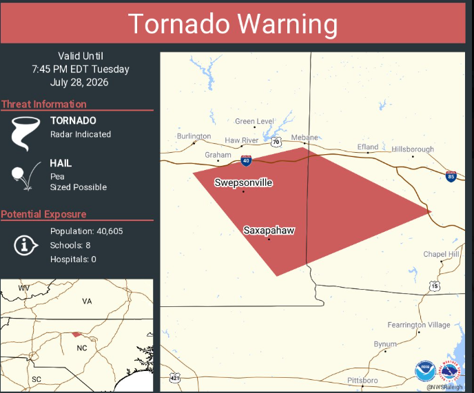 Daviddakuma's tweet photo. Tornado Warning continues for Saxapahaw NC and  Swepsonville NC until 7:45 PM EDT https://t.co/iHwyjaQV7W