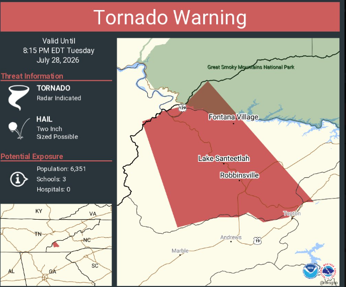 Daviddakuma's tweet photo. Tornado Warning including Robbinsville NC, Lake Santeetlah NC and  Fontana Village NC until 8:15 PM EDT https://t.co/Suy1t3TwrS