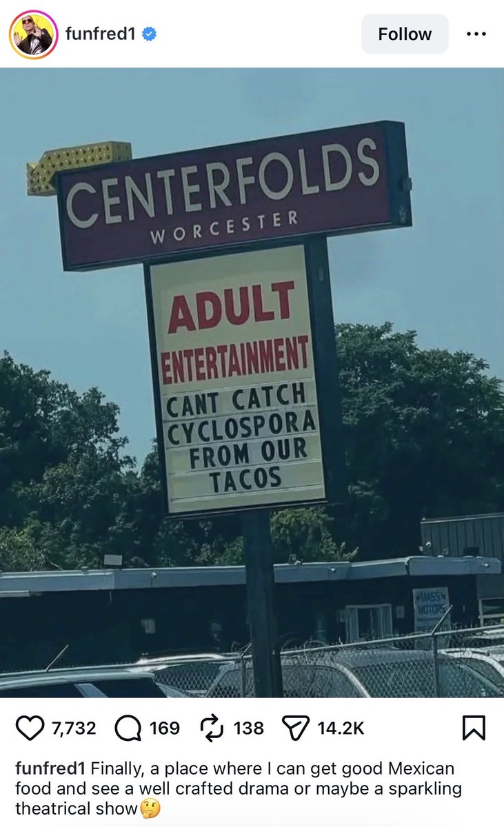 TopicalAMC's tweet photo. @johnvvariety Fred Schneider posted about the strip club near my house today. https://t.co/x1KjgGbUoz