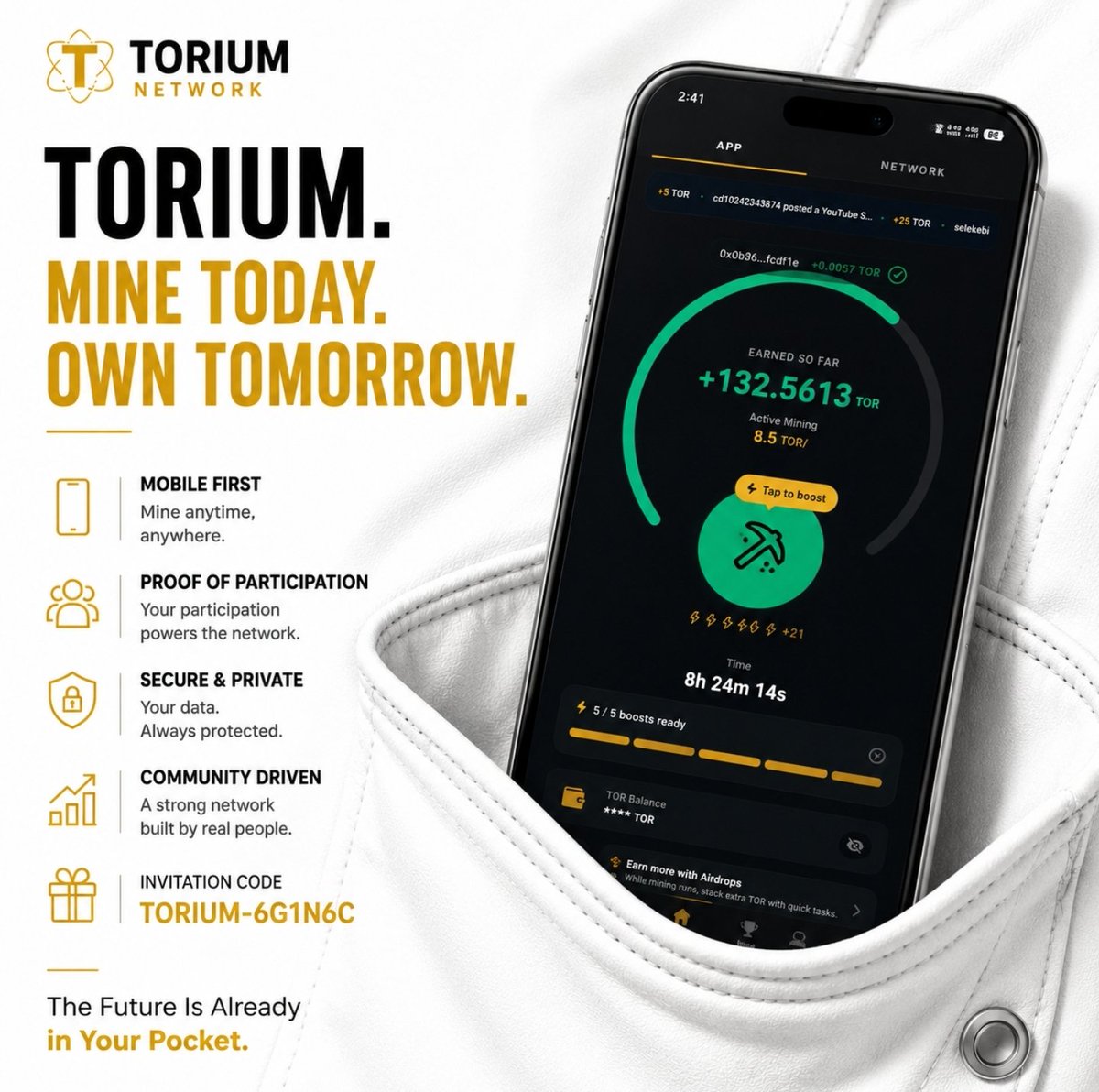 djmllssnHQ's tweet photo. The future isn't built overnight. It's built every single day. 📱💛

Your journey into the next generation of Web3 doesn't require expensive hardware or large investments.

With @ToriumNetwork, every mining session, every daily streak, and every contribution helps strengthen a blockchain powered by real participation.

🔸 Mobile First
Mine anytime, anywhere with a single daily tap.

🔸 Proof of Participation
Your consistency is your greatest asset.

🔸 Community First
A stronger network is built by genuine people—not fake accounts.

🔸 Future Ready
Testnet is live. Wallet V2 is available. Mainnet is the next destination.

The future isn't something you wait for.

It's something you build—one day at a time. 🚀

🎁 Invitation Code: TORIUM-6G1N6C

🔗 https://t.co/t9SogCEHlz

📢 Telegram: https://t.co/7iq98H51SW

Built with consistency.
Powered by participation.

#Torium #TOR #Web3 #Blockchain #ProofOfParticipation #MobileMining #Crypto #Future #CommunityFirst @ToriumNetwork