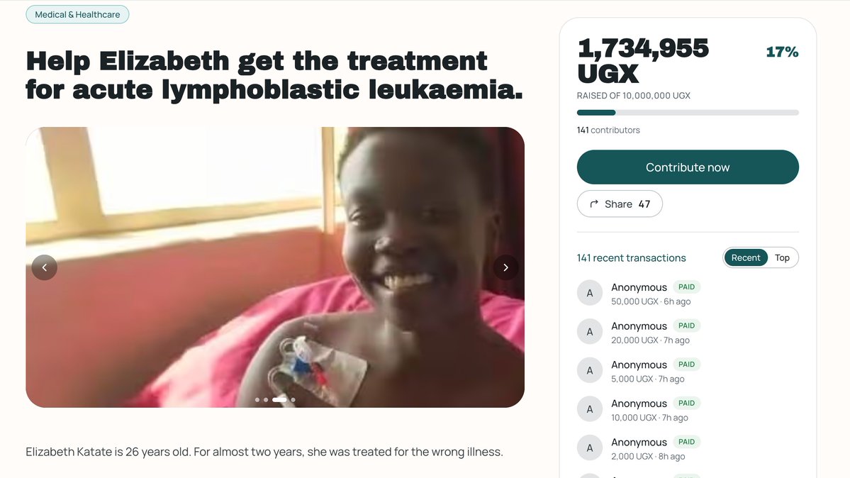 SenteMeGlobal's tweet photo. Cancer doesn’t ask for permission. Elizabeth Katate, 26, is battling blood cancer and a serious infection at the Uganda Cancer Institute. 
Every bit of support helps her stay strong and keep fighting. Donate now to stand with her: