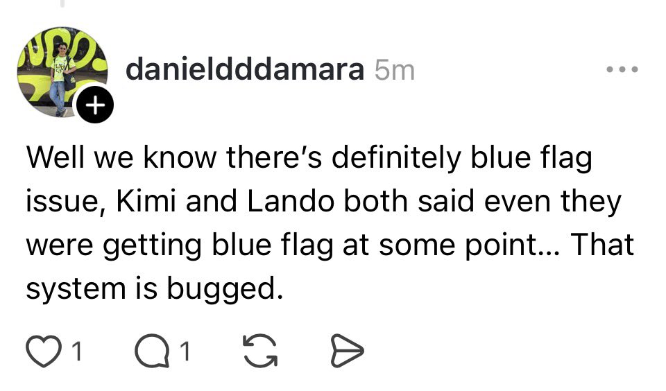 HaydeeF14's tweet photo. It gets to a point when Arvid, Lando, Kimi, and Stella all complain about the blue flags that only hate can explain people refusing to acknowledge that. https://t.co/6yFwMGmVAm
