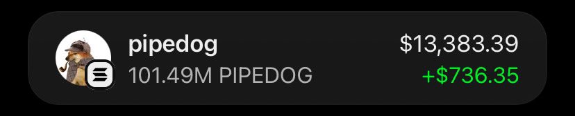 Alpha_calls100's tweet photo. $PIPEDOG Is printing massively on my Alpha telegram group 🏆🚀

If you’re in my  tg group your copy trade would have been on same profit as I am.

Ca: GLcxHMDNwPwg6pNifArGBEXran8CfJndETPbk7gspump https://t.co/RFKirsqY0Y