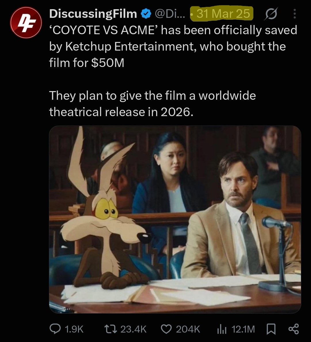 zomikpizzatime's tweet photo. Wanna know the funniest thing about this guy?

Ketchup Entertainment actually bought and saved #CoyoteVsACME 3 WEEKS after the fan protested.

The timing couldn't have been any better..... https://t.co/ByDoz1CqXR