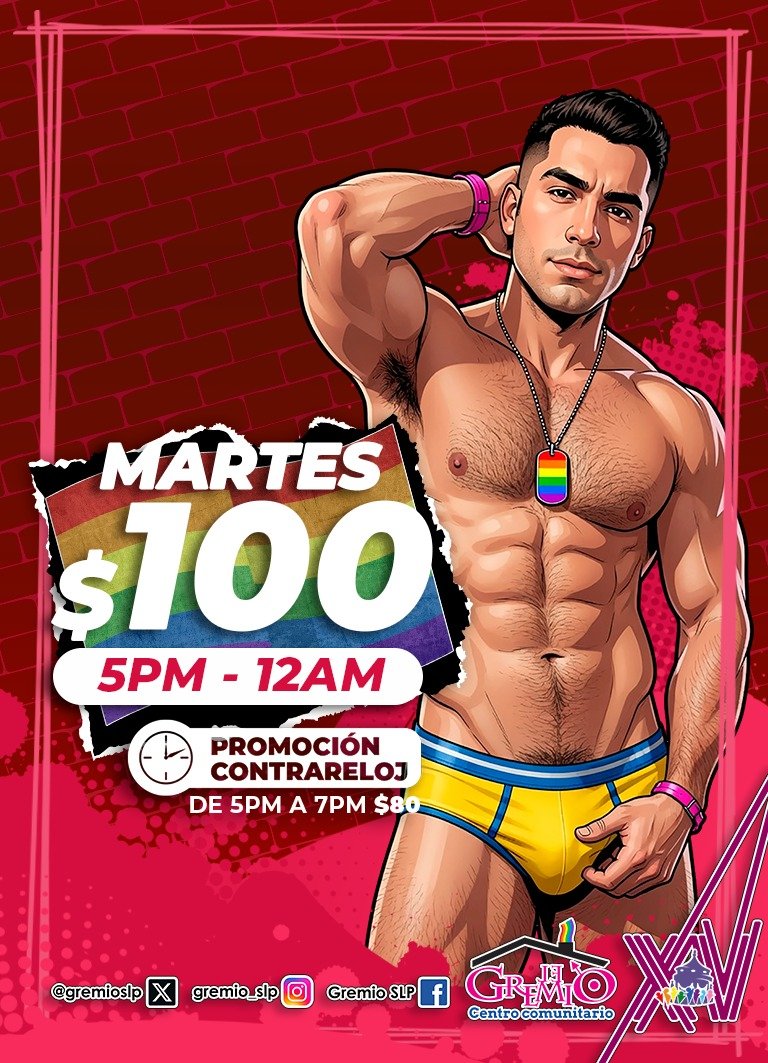gremioslp's tweet photo. ¿Quieres relajarte está  tarde noche ? Ven a @gremioslp y su #martesdePromo! Un espacio exclusivo para hombres gay y bisexuales con tres niveles de diversión. 🎊
* Solo adultos 
 Promo de hoy 5 PM  a 6: 59 PM
#CrusingSLP  #gayslp #bears #twinks https://t.co/c3AJ3AqtRr