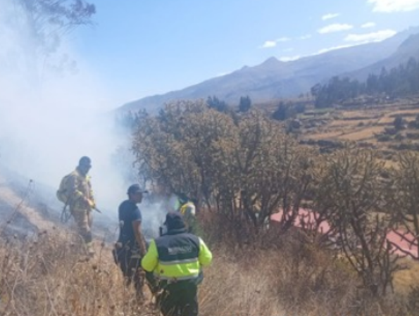 COENPeru's tweet photo. 📢 Arequipa: el 27/7 ocurrió un #IncendioForestal en el sector Huatatira, distrito de #Chivay, provincia Caylloma. Personal de la municipalidad provincial, Serenazgo y población organizada extinguieron el fuego. Gobierno local ejecuta la #EDAN y, al momento, se reportan daños a 15 hectáreas de cobertura natural, mas no a la vida y salud de las personas.