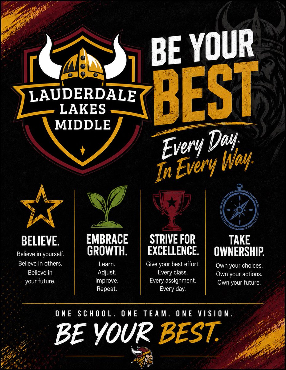 PrincipalLLopez's tweet photo. A new school year. A new chapter. 📖
The next chapter begins with us. This year, our call to action is simple: Be Your BEST—⭐️ Believe. 🪴Embrace Growth. 🏆Strive for Excellence. 🧭Take Ownership. We can't wait to write this chapter together! 💛
#BeYourBEST #EveryDayInEveryWay https://t.co/d4Fbyrdg9C
