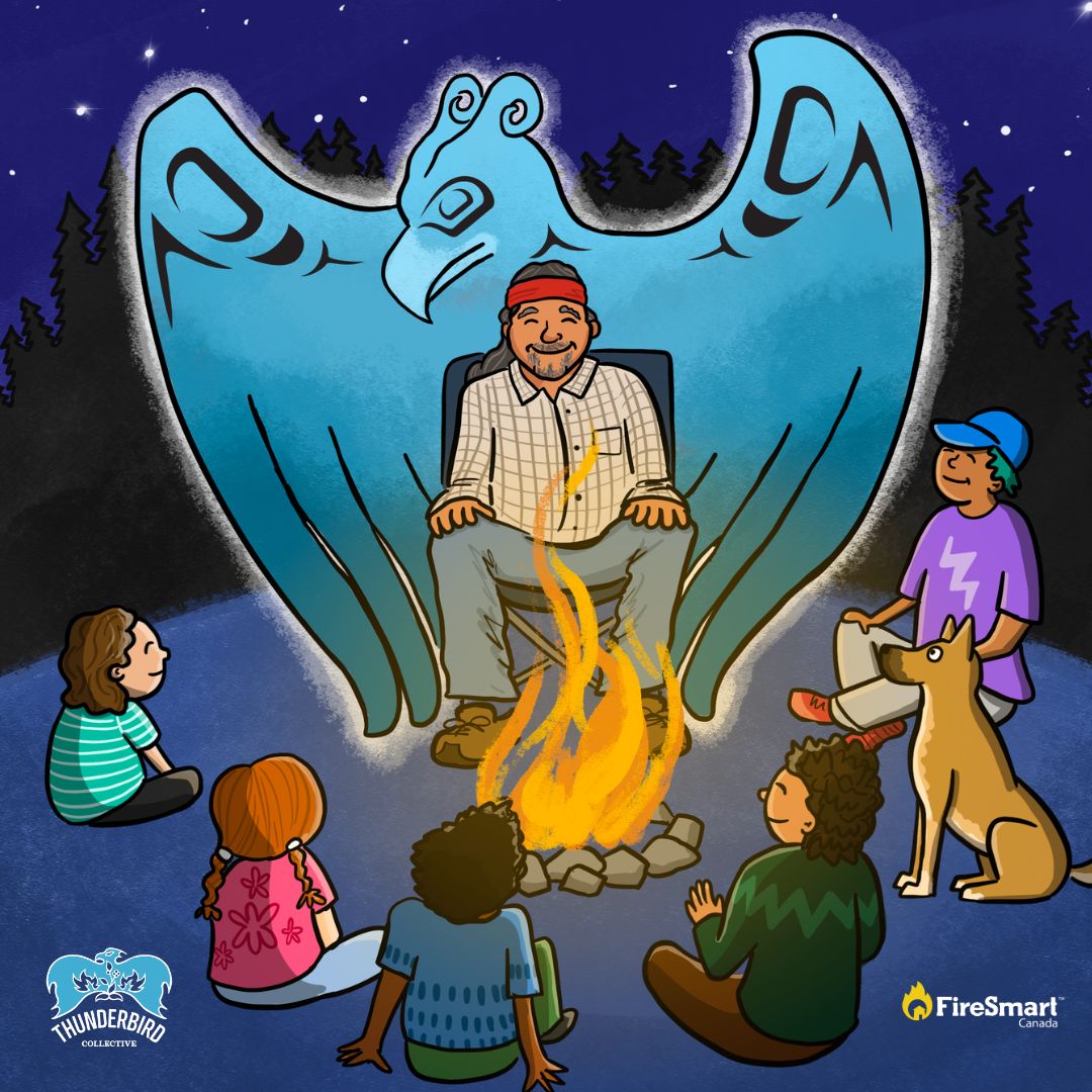 BCFireSmart's tweet photo. Joe and the Thunderbird: Teachings of Fire is a new free activity book from FireSmart Canada, created with the Thunderbird Collective. It shares teachings on good fire and Indigenous Fire Stewardship through stories and activities. Get the activity book: https://t.co/I5OCLshDV7 https://t.co/pFav4utZus