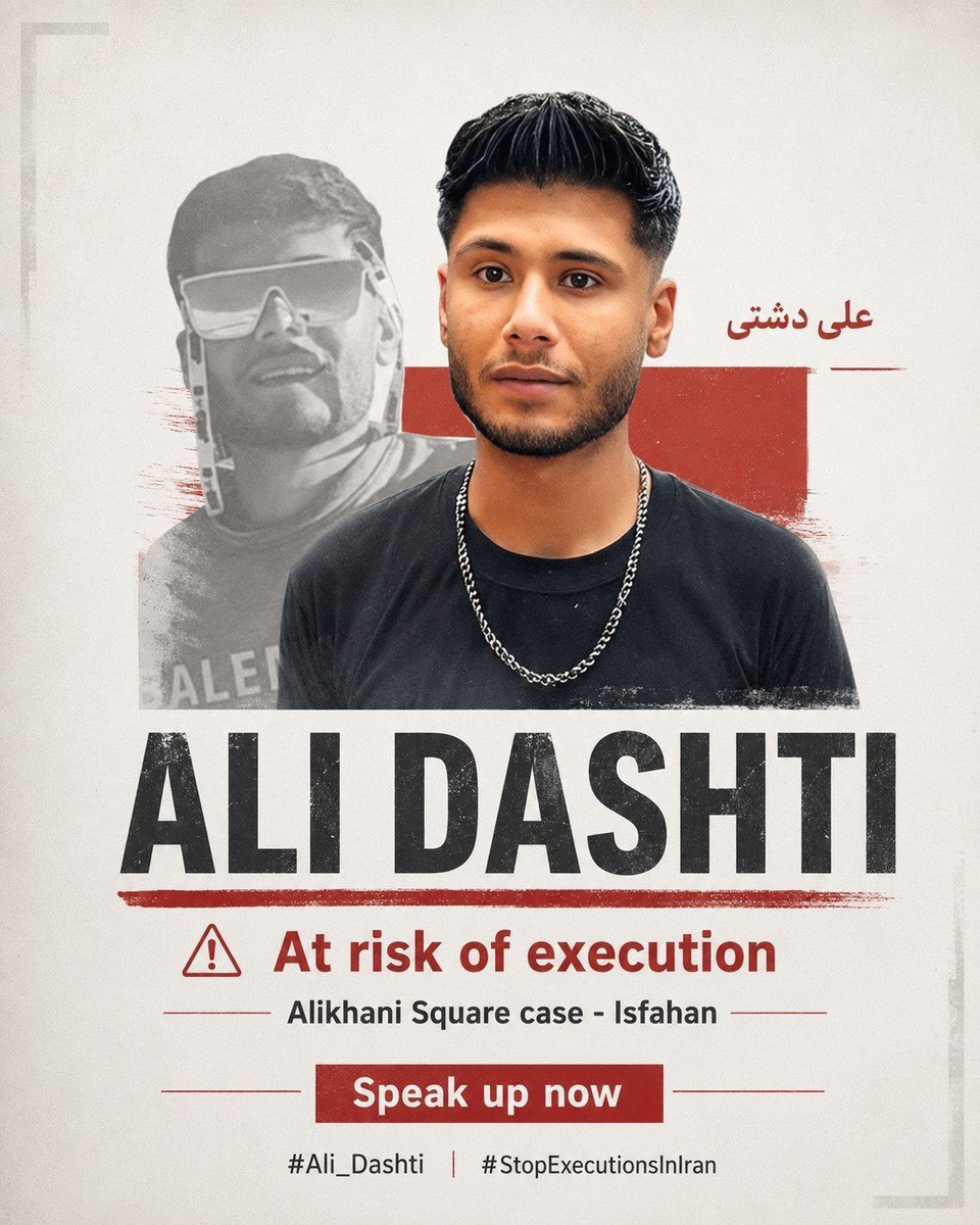 nroll331's tweet photo. Attention
Risk of Execution

#AliDashti is at risk of execution. Every human life has value, and no one should face the death penalty. Join us in speaking out, raising awareness, and helping save a life.

#علی_دشتی
#StopExecutionsInIran https://t.co/V28ze8nEXP