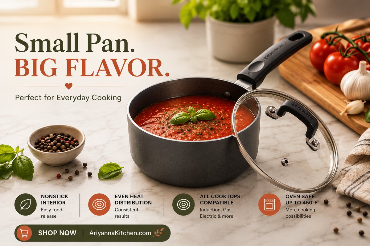 AriyannaKitchen's tweet photo. 🍅 Small pan. Big flavor.

The BergHOFF Essentials 1.3-Quart Nonstick Covered Saucepan is perfect for sauces, soups, oatmeal, and everyday cooking.

Discover more kitchen favorites at:
🌐 https://t.co/gALgnjdnrh

#BergHOFF #Saucepan #Cookware #KitchenEssentials #HomeChef #KitchenInspiration #CookingAtHome #FoodLovers #AriyannaKitchen #KitchenGoals