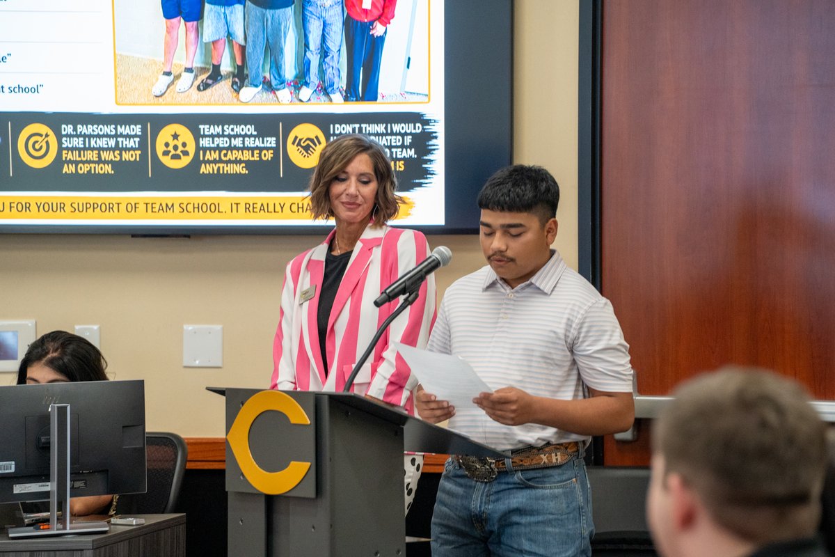 CleburneISD's tweet photo. This month’s School Board Campus Spotlight featured TEAM School. Through its mission of helping at-risk students become Transformed, Empowered, and Accountable, TEAM is equipping students with the mindset to overcome challenges and succeed. #GreatnessEverywhereCleburneISD https://t.co/t6PQj0psSu