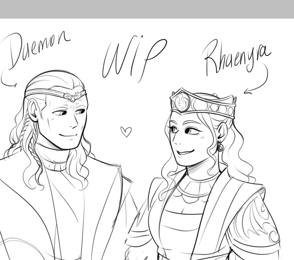 Ackerbangbang's tweet photo. Wip + Daemon and Rhaenyra 💖 (time to design some fancy Targaryen outfits ✨🤩) #HouseOfTheDragonfanart #hotd https://t.co/2WCoTAp89C