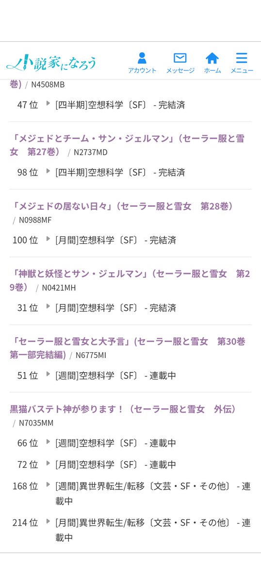 xUY7UW1pKR41852's tweet photo. #小説家になろう
本日も11作品ランクインしました。読者の皆様いつも応援ありがとうございます(>ω<)https://t.co/8EIdJqrnNT https://t.co/h3UMLa6Koz