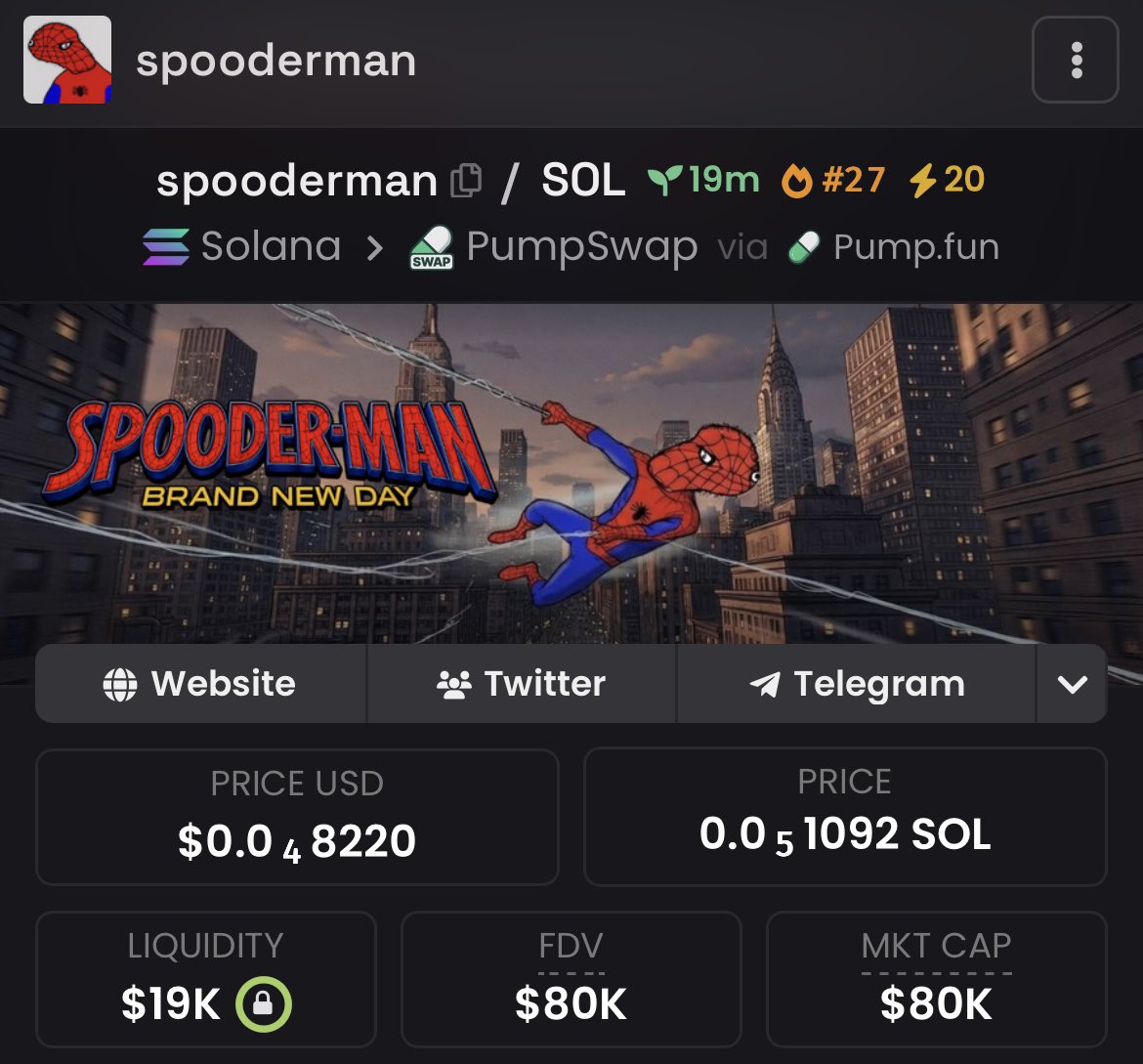 y0lloo's tweet photo. $spooderman bonded and it’s only higher from here 

about to break 100K 

never fade OG 4chan memes

J6Z7U2z3oJK7ySHN7TEgQANidtmowyBQMdZLCTatntR2 https://t.co/WMIukhIEEd