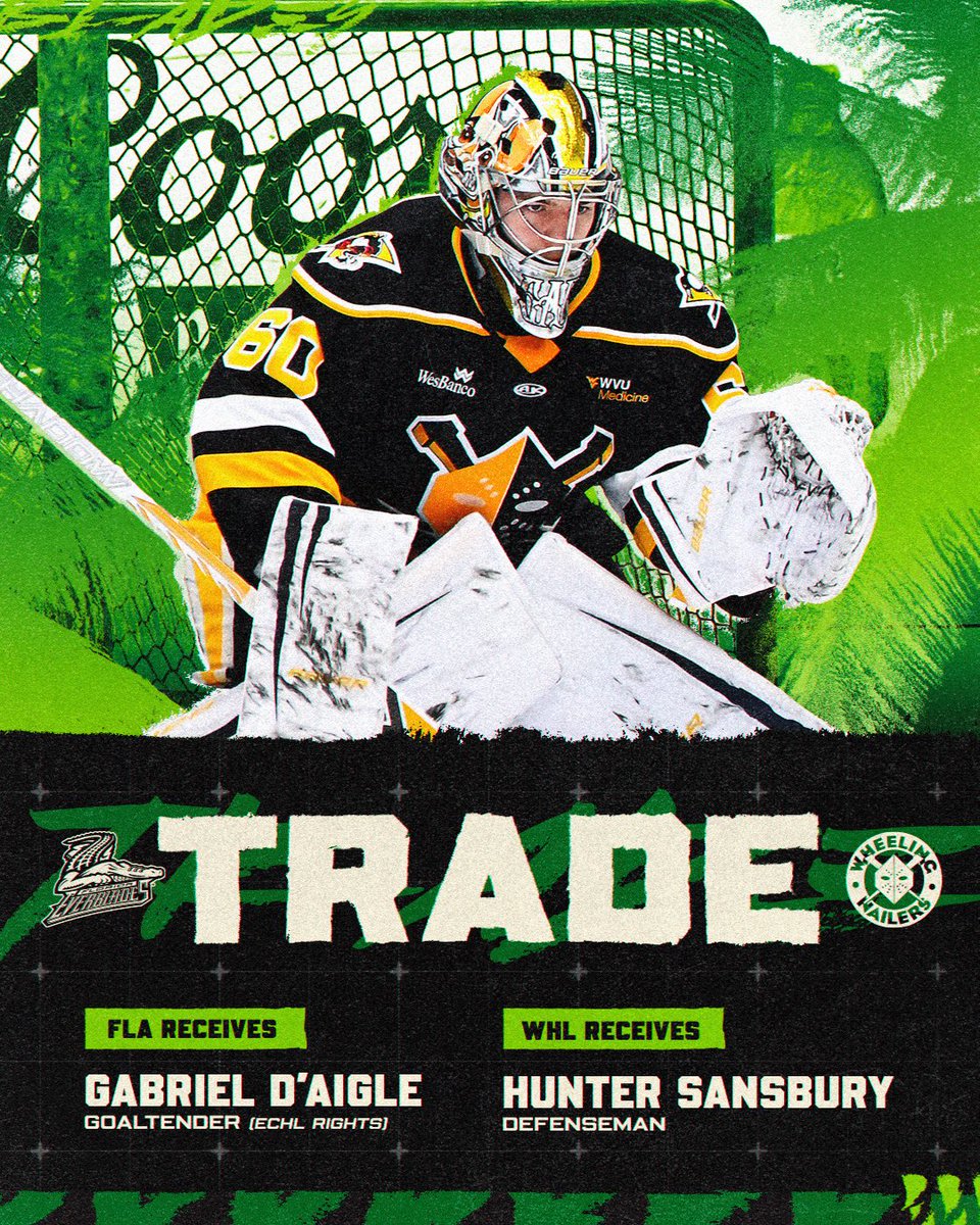 FL_Everblades's tweet photo. The Florida Everblades have acquired goaltender Gabriel D’Aigle in a trade with the Wheeling Nailers. Welcome, Gabriel! 🐊💚 https://t.co/cwqvEyXX0t