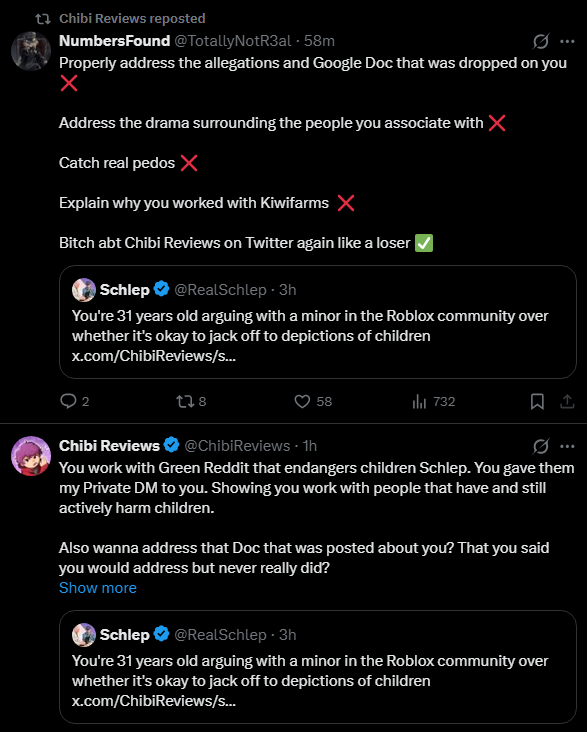 MythicalLMAO's tweet photo. Chibi Reviews and his audience are so disingenuous for implying that Schlep puts children in danger when he obviously doesn't and actually catches real predators. https://t.co/yDVYzkqZWi