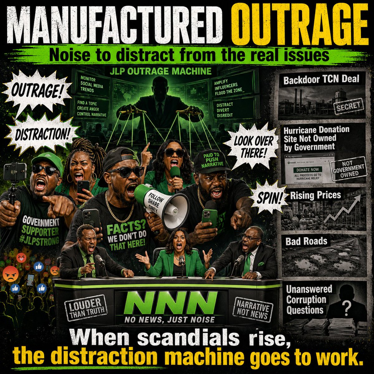 dentona22's tweet photo. The JLP playbook is painfully predictable: manufacture fake outrage, unleash the surrogates and flood the media with noise so Jamaicans miss the serious issues unfolding behind the scenes. https://t.co/fGaYC3WTmr