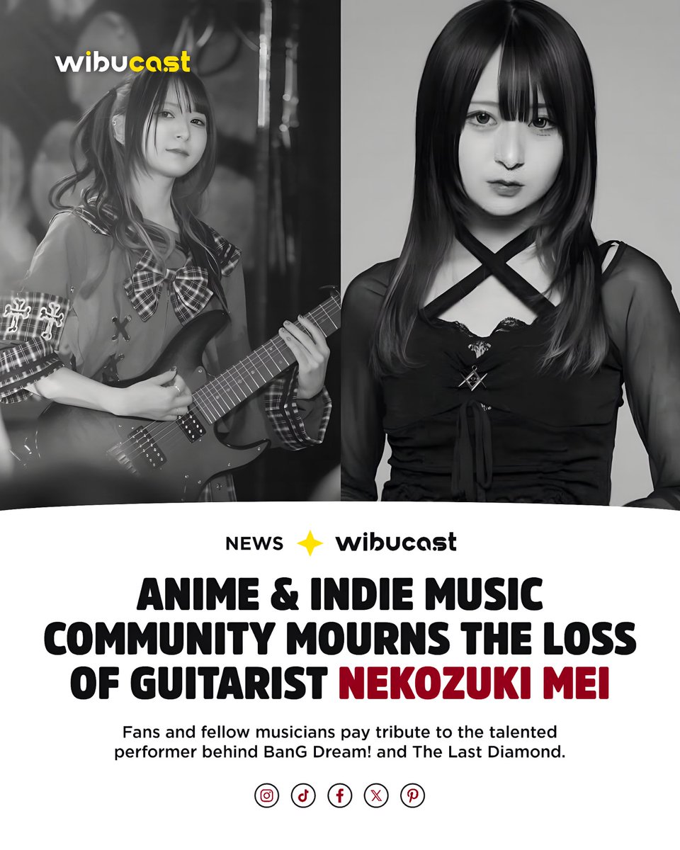 wibucast's tweet photo. Nekozuki Mei, guitarist for The Last Diamond and support performer for BanG Dream! live events, has passed away. Thank you for all the incredible music and memories on stage.

​Our thoughts are with her family and loved ones. Rest in peace. 🌹✨ https://t.co/NcVClqAgXg