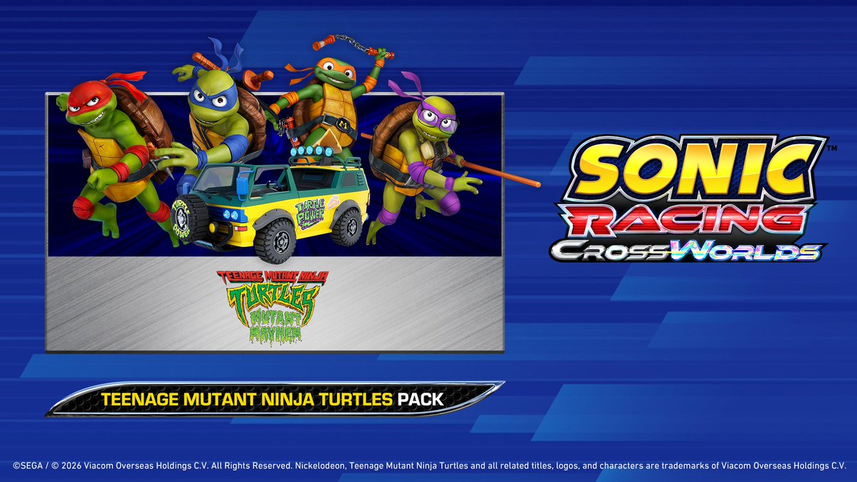 TMNT_Brasil's tweet photo. 🎮 A DLC de "As Tartarugas Ninja: Caos Mutante" do jogo Sonic Racing Crossworlds já está disponível para download para todos que adquiriram a versão deluxe ou o pacote individual.

Controle as quatro tartarugas com a Pizza Fire Van numa nova pista inspirada na Nova York do filme! https://t.co/TZ5cGKyyck