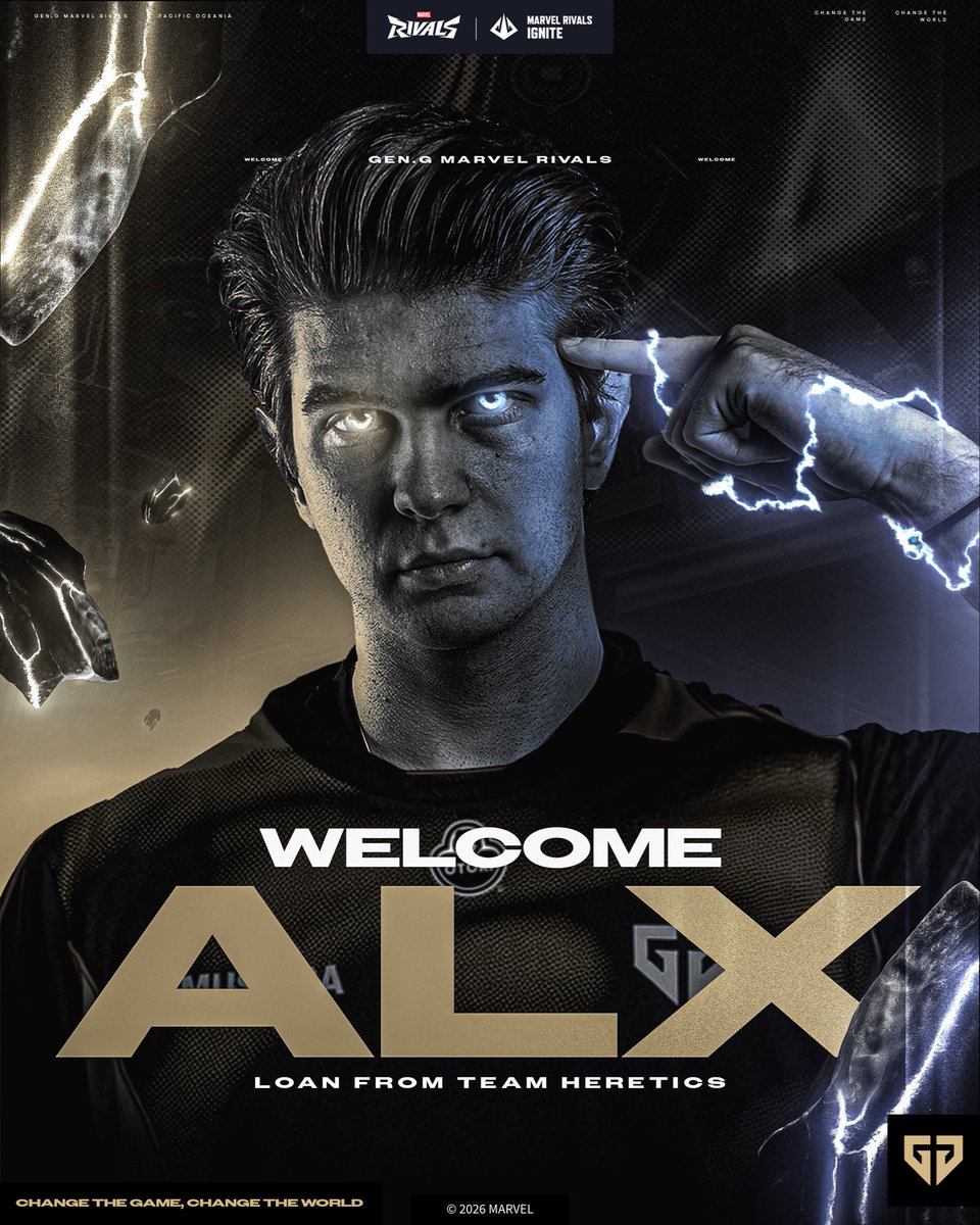 geng_gold's tweet photo. Gen.G Marvel Rivals Roster Update:

@AlxMR__ will be subbing in on loan from Team Heretics for the Marvel Rivals Ignite Mid Season Finals 🔥 https://t.co/xWehhhOdCa