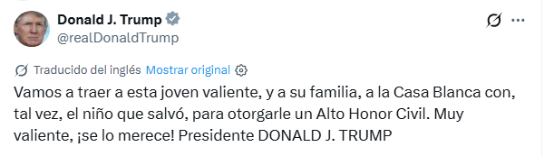 nacholozano's tweet photo. El presidente Donald #Trump informó que llevará a la Casa Blanca a Ryder Williams, el jóven de 16 años que salvó la vida de un niño atrapado en el oleaje de la playa de Santa Cruz, en #California, el 25 de julio. Aseguró que le otorgará un Alto Honor Civil por su valentía.

Un video captó el momento de cómo el adolescente luchó contra el fuerte oleaje del mar sin soltar ni un minuto al menor para llevarlo a tierra firme:
