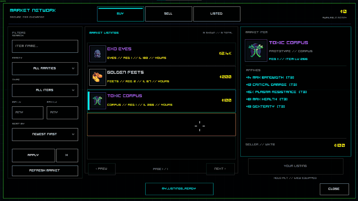 4TinsStudios's tweet photo. A player-driven market? Of course, what would a standard season be without one?

List your items, trade with other Void Contractors, and hunt for valuable drops.

Now every item can have real value. 👀

#indiedev #gamedev #multiplayer #ARPG #gamemaker https://t.co/qKxqRVmWRV
