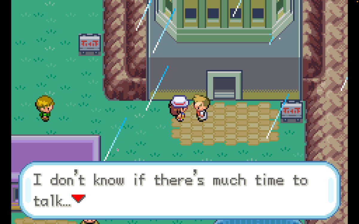 kingpminch's tweet photo. (FRLG.IPS SPOILERS)

All pokemon fire red text is gendered, red for female and blue for male. This text being grey implies that Professor Oak became nonbinary while Leaf is going around killing people https://t.co/VLJx4bthqU