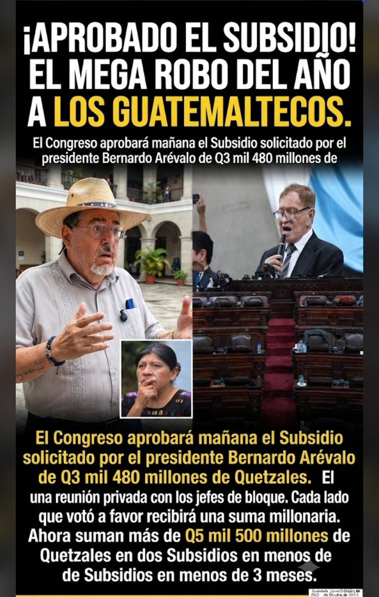 Herman5818Pb's tweet photo. Esto ya estaba planeado.
Hasta los 48 cantones se involucraron en este mega Robo.

🚨🚨 Urgente Guatemala 🚨🚨 
Ya está todo arreglado y se llegó a un acuerdo entre el gobierno de Bernardo y los congresistas. SUBSIDIO APROBADO MAÑANA MIERCOLES.
Q3 mil 480 millones de Quetzales. https://t.co/EOyQfwT0pG