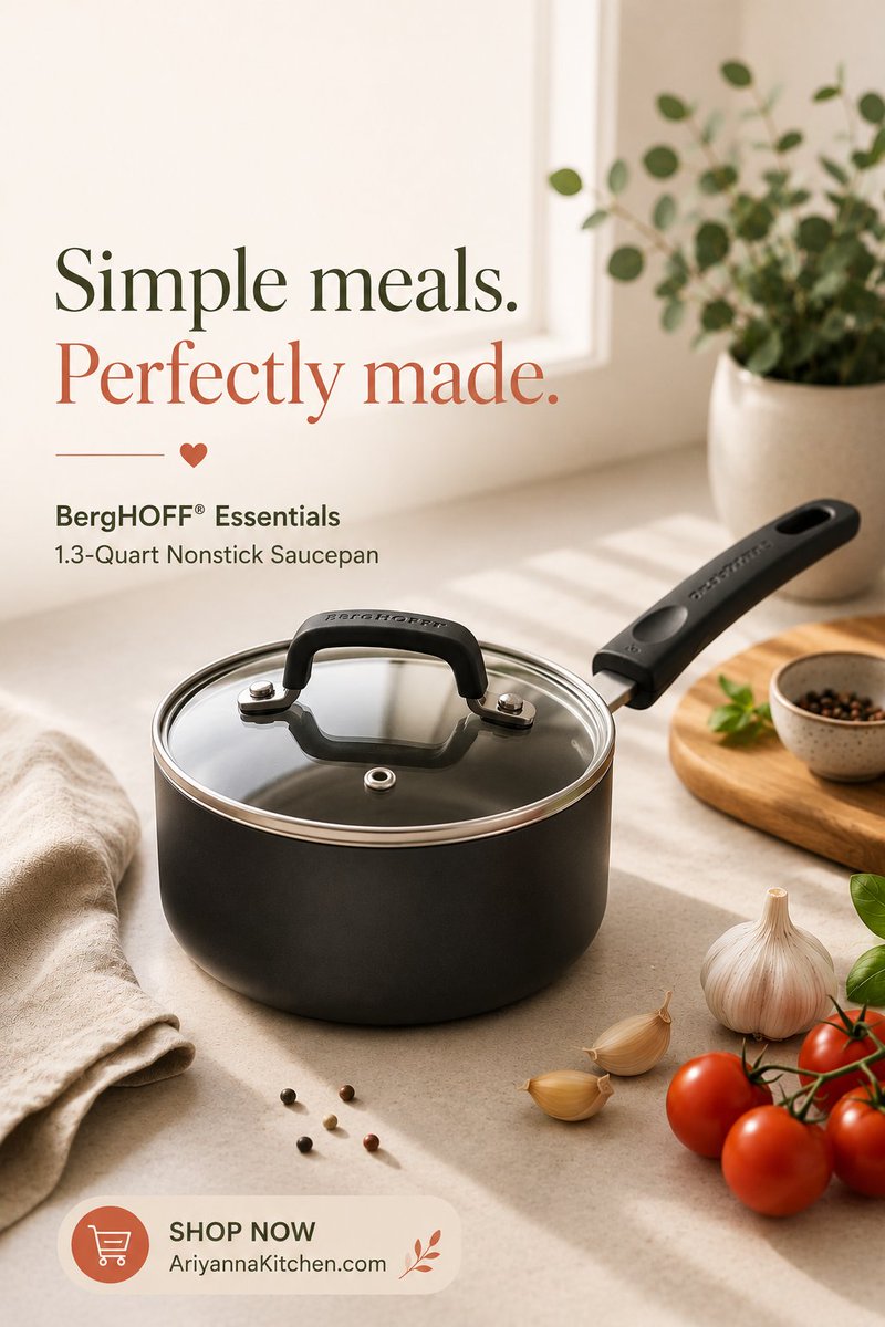 AriyannaKitchen's tweet photo. The Perfect Saucepan for Everyday Cooking 🍅
The BergHOFF Essentials 1.3-Quart Nonstick Covered Saucepan is perfect for soups, sauces, oatmeal, pasta, and everyday favorites.
🛒 Buy Now: https://t.co/Z5dpiptkEW

#BergHOFF #Saucepan #Cookware #KitchenEssentials #HomeChef #KitchenInspiration #CookingAtHome #FoodLovers #AriyannaKitchen #KitchenGoals