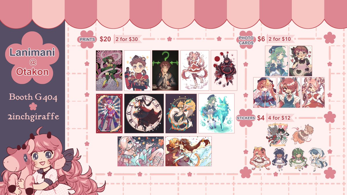 lanimani's tweet photo. [💝🔁 appreciated!!]
my catalog for #otakon2026 🌸 I'll be tabling with @cthooliac at booth g404 2inchgiraffe! please come find us!

🧵⬇️1/2 https://t.co/8NEWLHCI2X