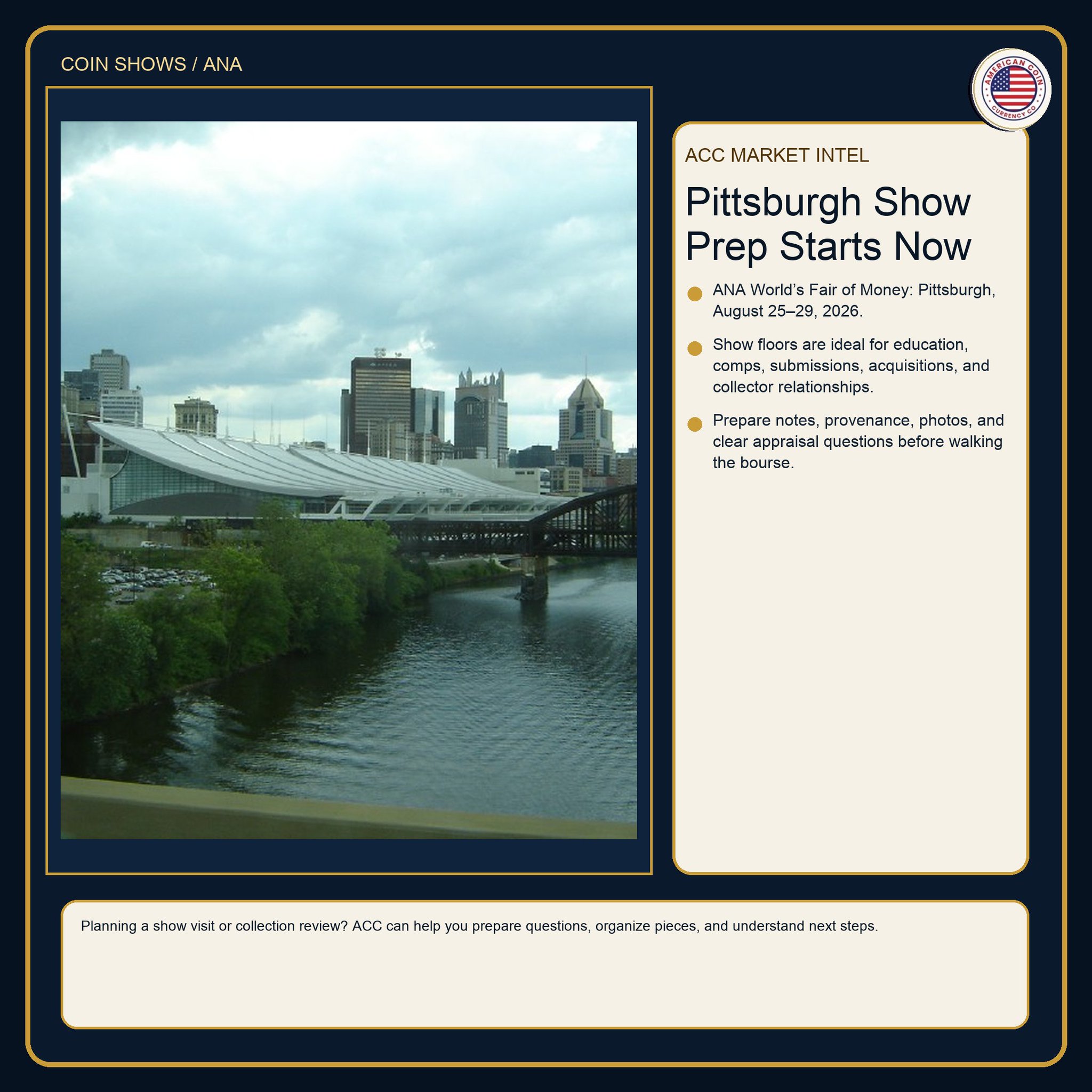 ANA Pittsburgh is close enough that collectors should start preparing now. Coin shows are w…