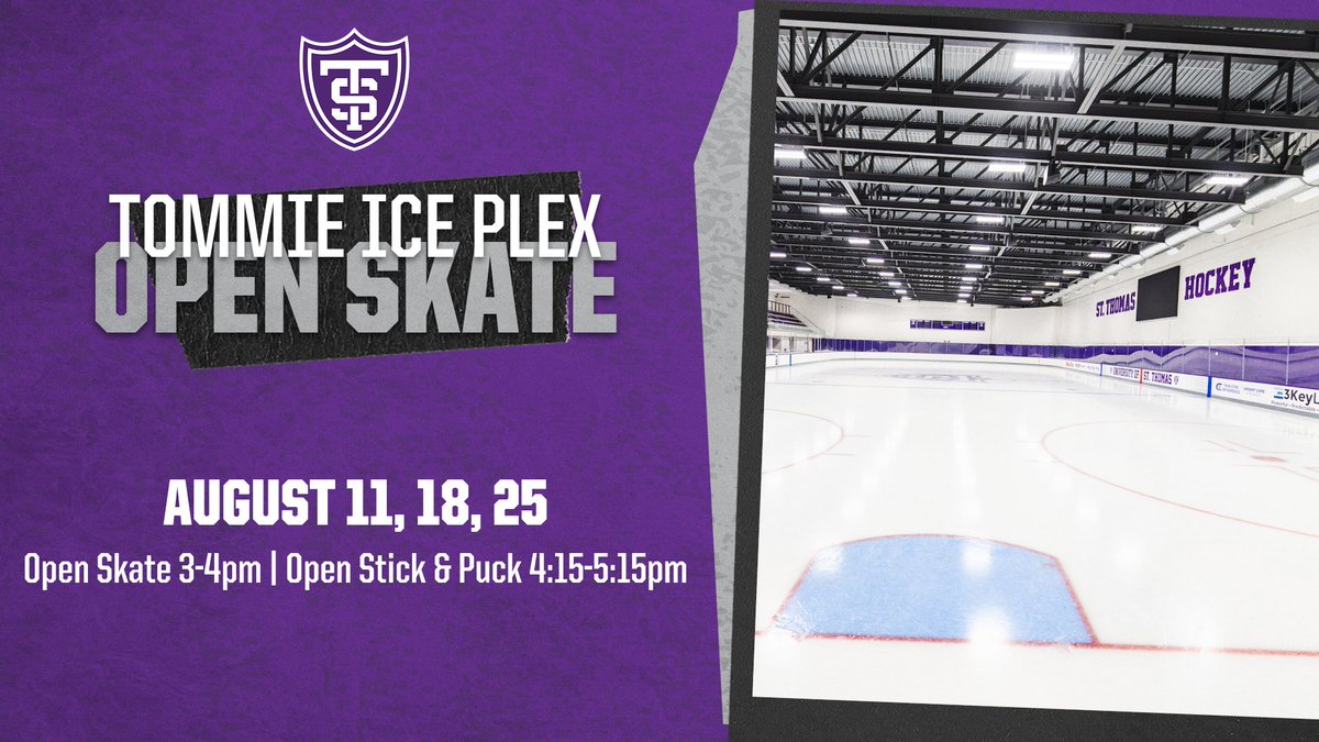 TommieAthletics's tweet photo. In the heat of summer, cool down with a touch of winter.

Open skates at the Tommie Ice Plex any of the final three Tuesdays of August are coming! 

See you there: https://t.co/tjjpUSQn8C

#RollToms https://t.co/mXHFAWmpEh