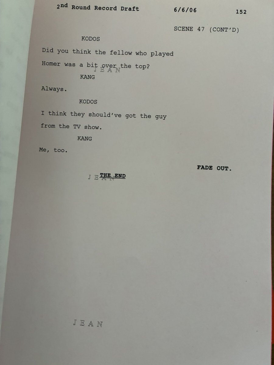 AlJean's tweet photo. Draft of @TheSimpsons movie … first and last pages. https://t.co/aZxF49hpio