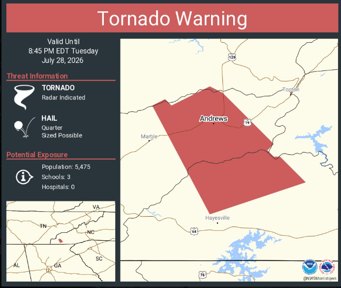 Daviddakuma's tweet photo. Tornado Warning including Andrews NC until 8:45 PM EDT https://t.co/GpysQAgAgH