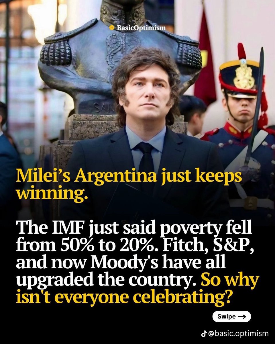 WallStreetMav's tweet photo. Argentina is showing former socialist countries how to do it.

President Milei has cut the government in half. He stopped printing pesos to pay their bills. 

He got rid of rent control, which resulted in thousands of units coming onto the market and rent prices declining 40%.

Millions of people are escaping poverty in Argentina due to Milei.