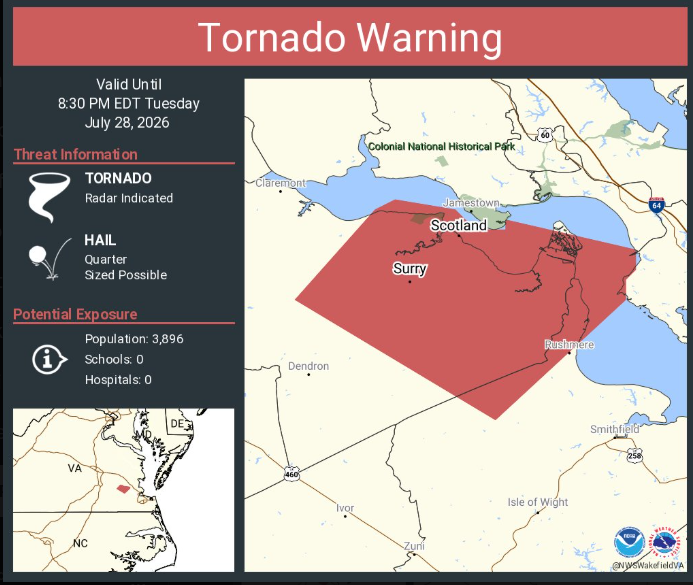 Daviddakuma's tweet photo. Tornado Warning continues for Surry VA and  Scotland VA until 8:30 PM EDT https://t.co/kGuUEtLxg9