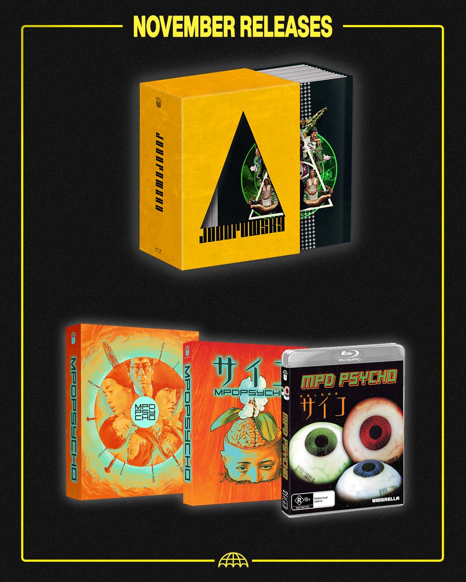 UmbrellaEnt's tweet photo. All Eyes on November Releases 👀
 
💿 Pre-order now: https://t.co/EVgXKBHxdA
 
Climb the mountain and take hold of THE ALEJANDRO JODOROWSKY COLLECTION, a FULL ten film cinematic retrospective of a pioneering visionary including 4K debuts of Fando y Lis, El Topo, and The Holy Mountain alongside documentaries He! Viva Dada, Jodorowsky's Dune, and his short film La Cravate.
 
Discover the unbridled madness of Takashi Miike in MPD PSYCHO, an insane six-part miniseries for the first time on Blu-ray, based on the acclaimed manga from author Eiji Otsuka.
 
Exclusive to the Umbrella webstore and select independent retailers.