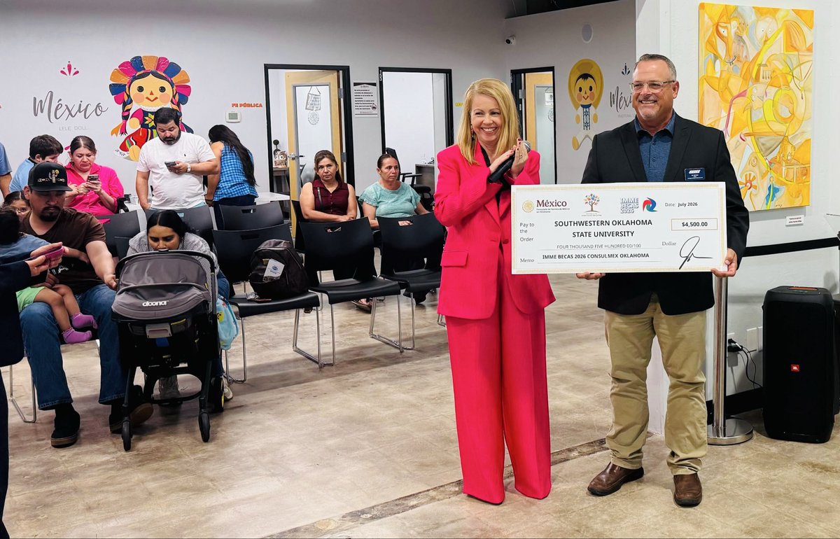 ConsulMexOklah's tweet photo. 🎓🇲🇽 @ConsulMexOklah proudly presented the 2026 @IME_SRE #IMEBecas seed grants.
Congratulations to Mid-America Christian University (@macuedu) and Southwestern Oklahoma State University (@SWOSU) for once again demonstrating their commitment to advancing educational opportunities for Oklahoma's Hispanic community.
Over the past three years, together with the Government of Mexico, they have helped build a USD 78,000 scholarship fund that has benefited 54 students of Mexican origin. Thank you for being outstanding partners! 🇲🇽📚